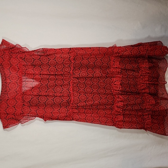 Willow & Clay Red Floral Ruffle Dress with Black Slip Size L - Picture 4 of 5